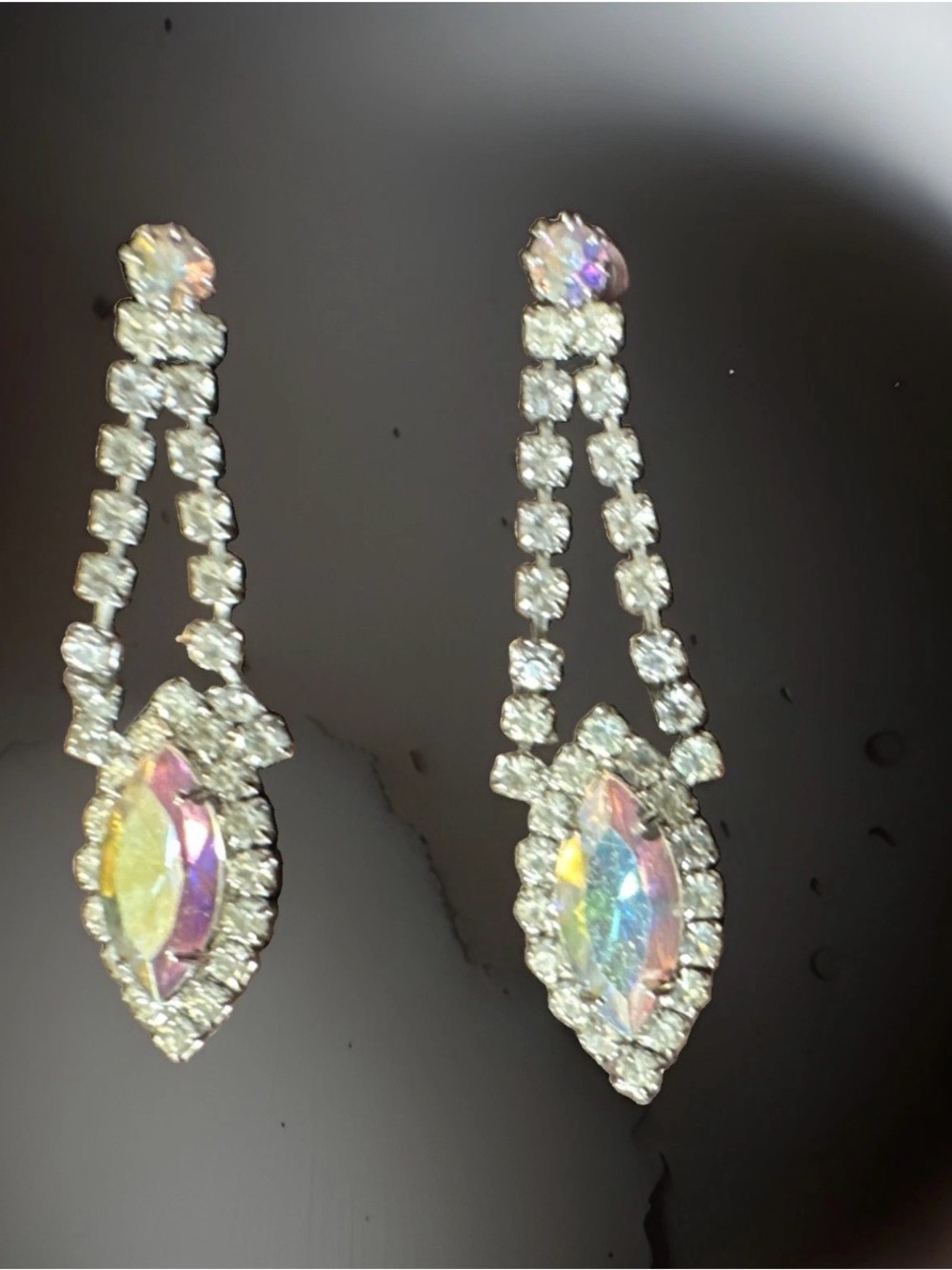 Aurora Crystal Drop Earrings - Iridescent and Silver